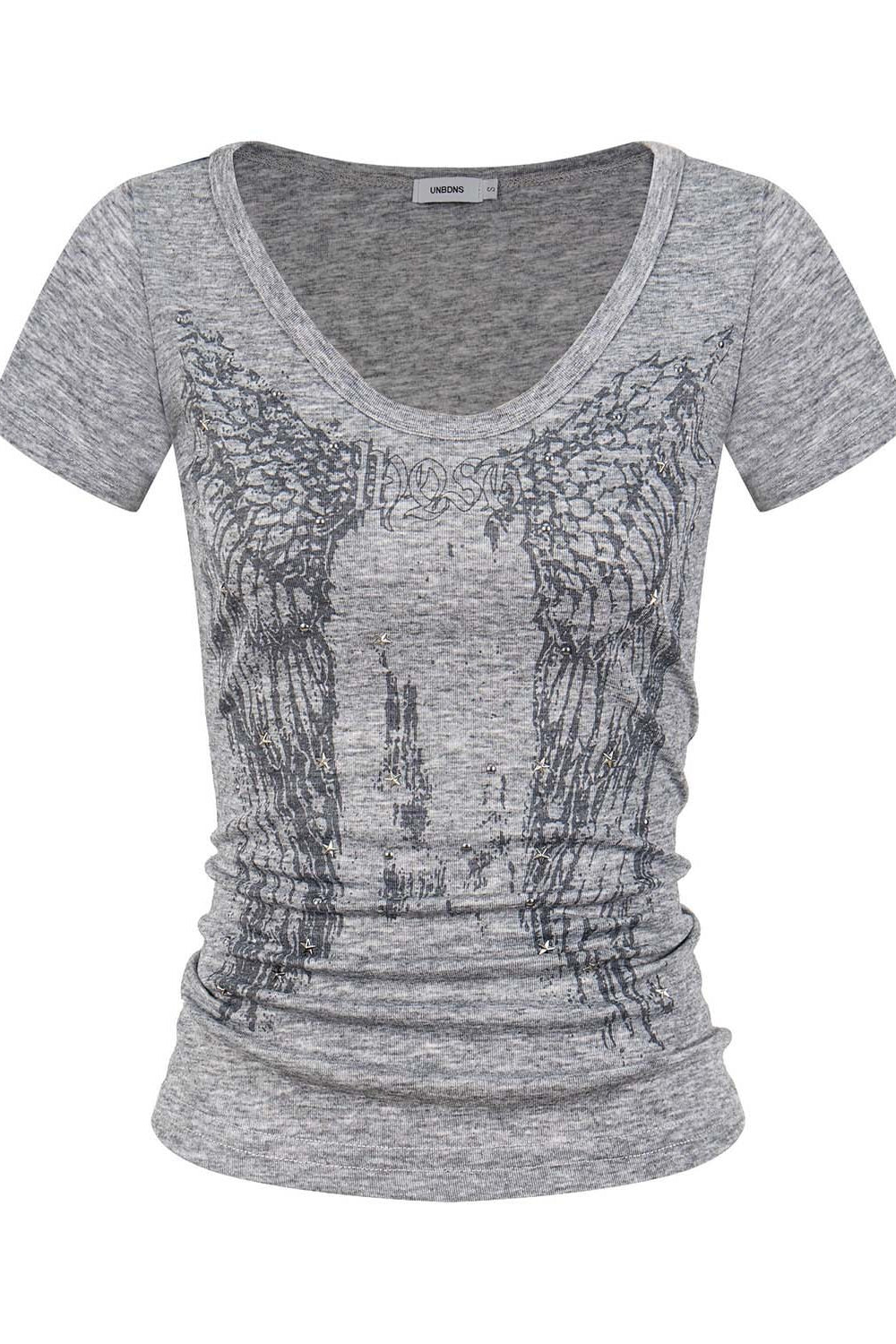 V Neck Printed Shoulder Fit Cropped Slim T-shirt Main image