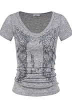 V Neck Printed Shoulder Fit Cropped Slim T-shirt