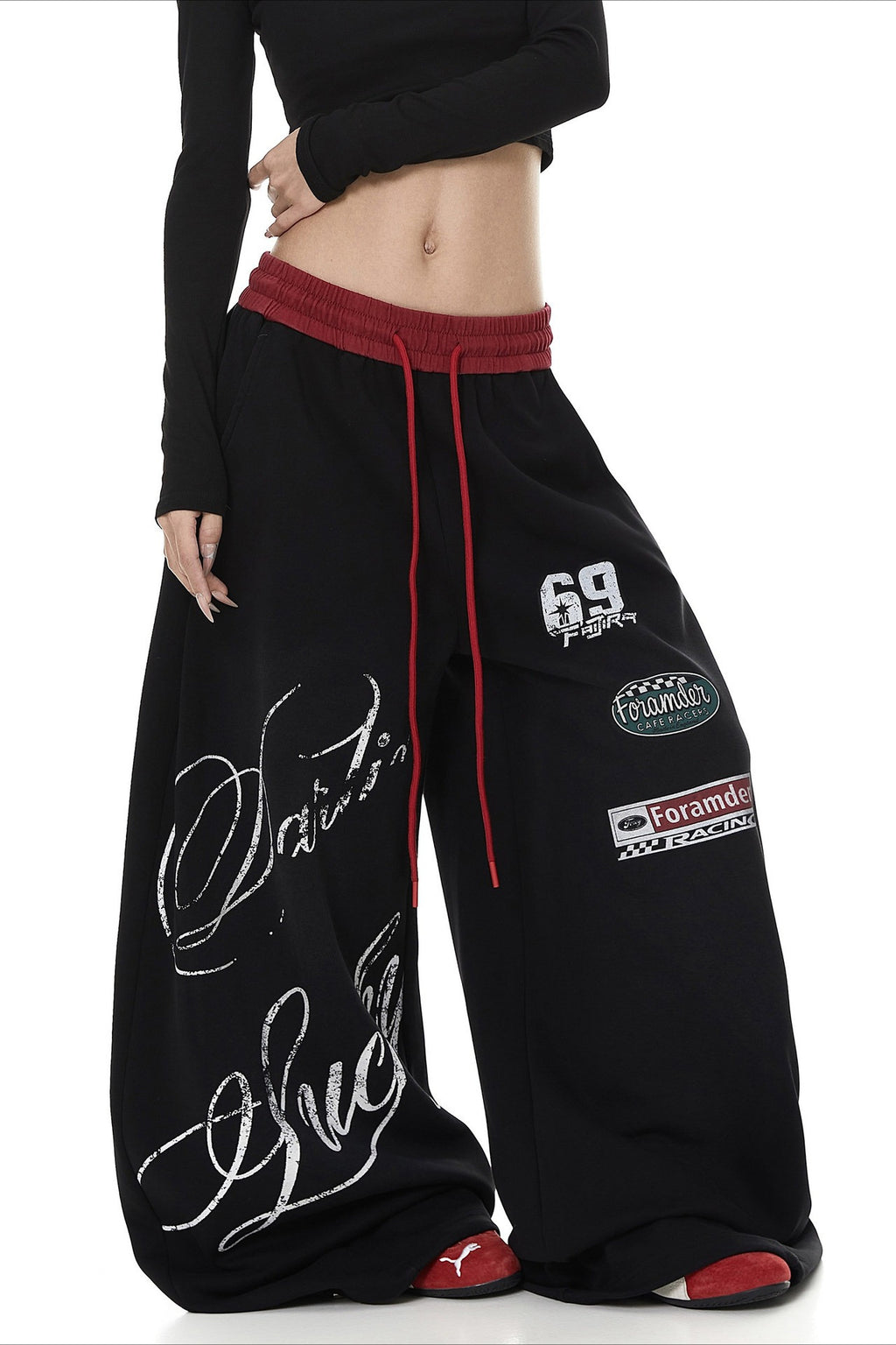 Graffiti Print Wide Leg Pants