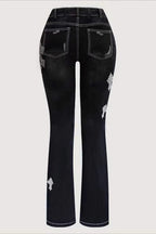 Cross Print Washed Flare Jeans