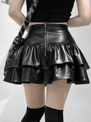 Gothic PU Pleated Leather Skirt