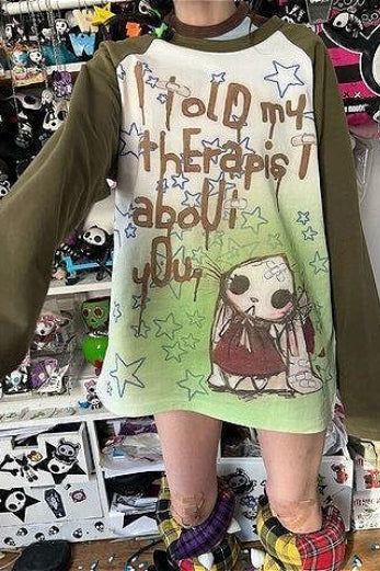 Y2K Punk Cartoon Graffiti Raglan Sleeve Casual Loose T-shirt Secondary image