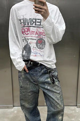 American Style Cat Print Long Sleeve Knit Top