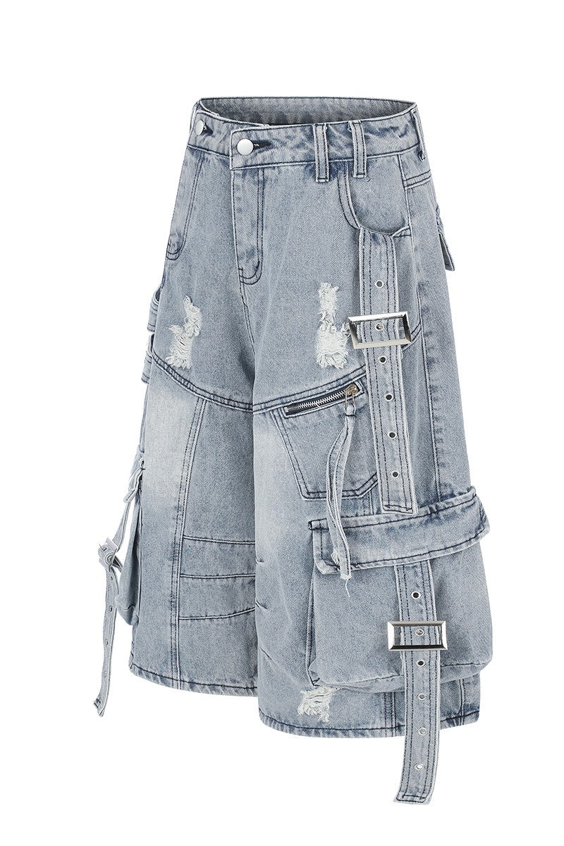 Multi-Pocket Denim Bermuda Shorts