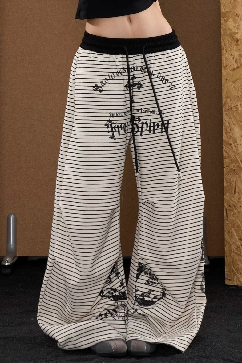 Striped Ornate Print Wide Pants