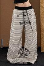 Striped Ornate Print Wide Pants