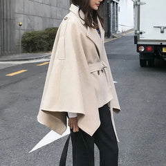 Belted Wool Shawl Cape Cloak