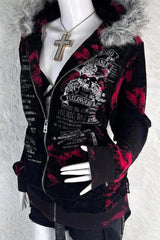 Vintage Dark Gothic Skull Print Zip-up Coat