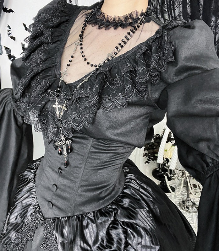 Gothic Dark Lace Patchwork Blouse