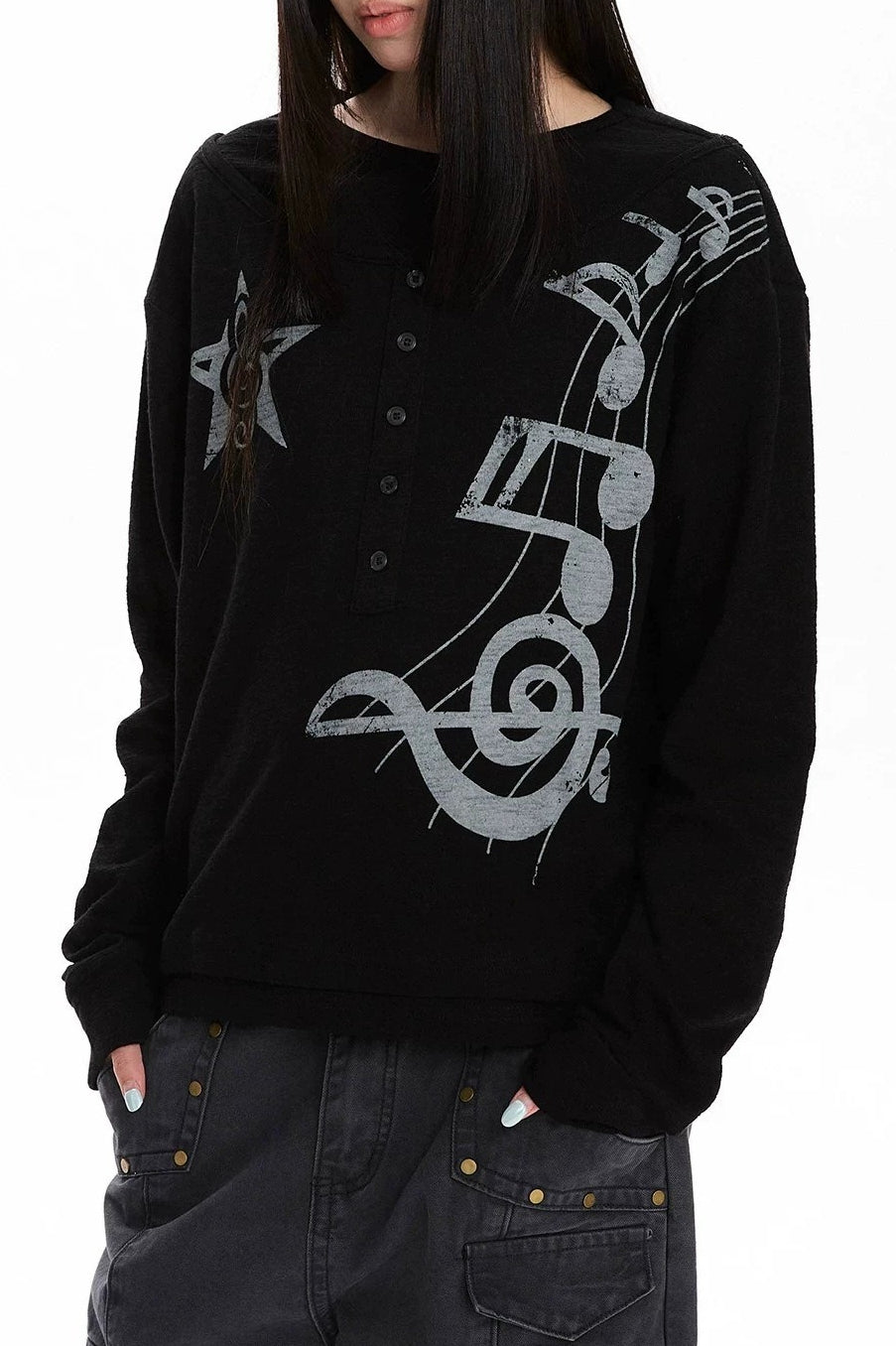 Music Note Layered Neck Sweatshirt