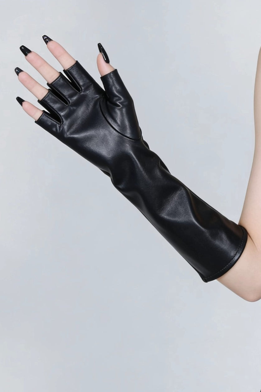 Glossy Faux Leather Fingerless Gloves