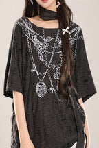 Wasteland Cutout Shoulder Distressed Lace-Up T-shirt