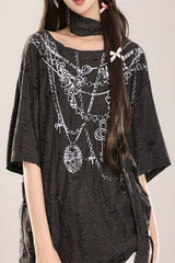 Wasteland Cutout Shoulder Distressed Lace-Up T-shirt