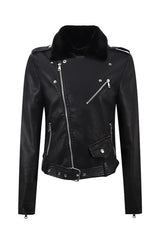 Detachable Fur Collar Slim-fit Biker Leather Jacket
