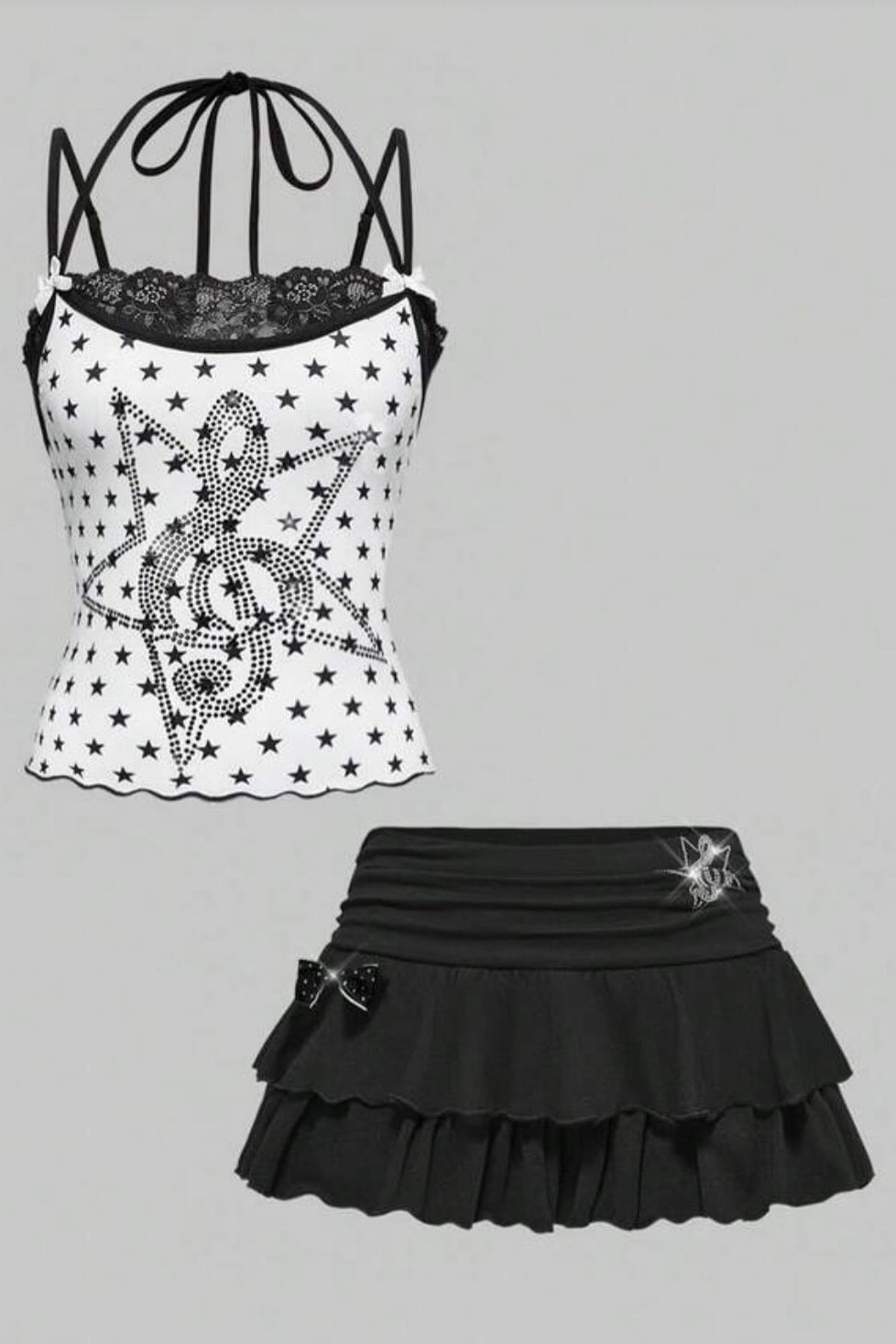 Y2K Star Print Lace Mini Skirt Sets