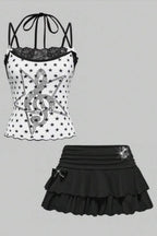 Y2K Star Print Lace Mini Skirt Sets