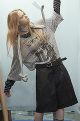 Loose Graffiti Print Unisex Knit Top