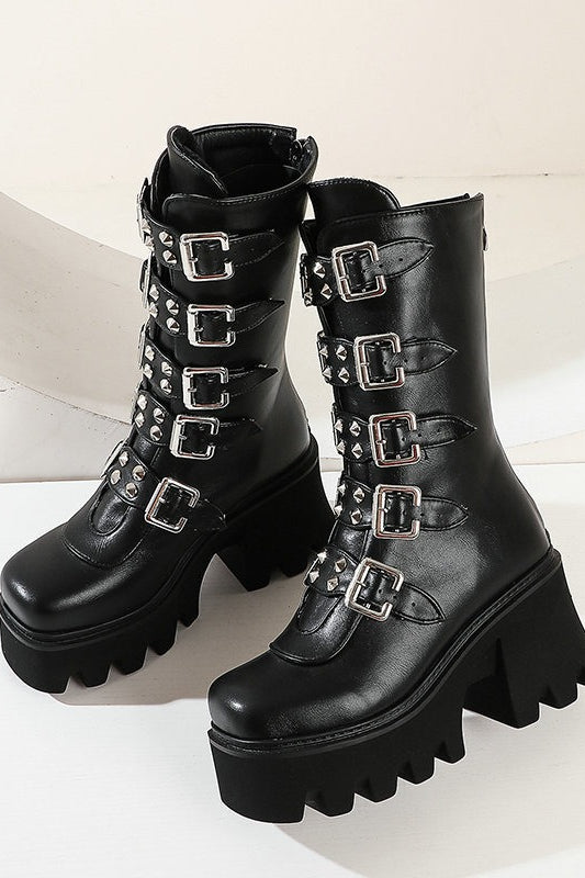 Multi-Buckle Knee-High Platform Boots
