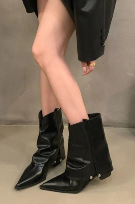 Pointed Toe Folded Shaft Boots