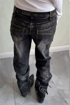 Layered Panel Washed Straight Leg Jeans