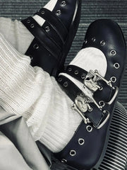Gothic Punk Style Double Buckle Skull Rivet Flat Ballet Flat