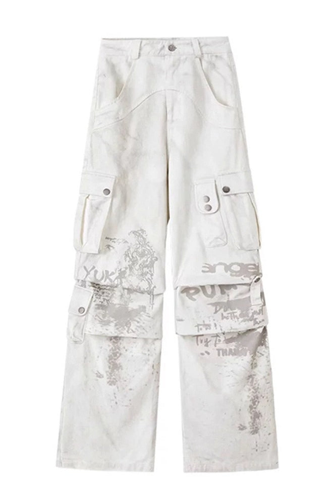 Graffiti Zip-Detail Cargo Jeans