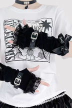 Buckle Bow Lace Trim Gloves