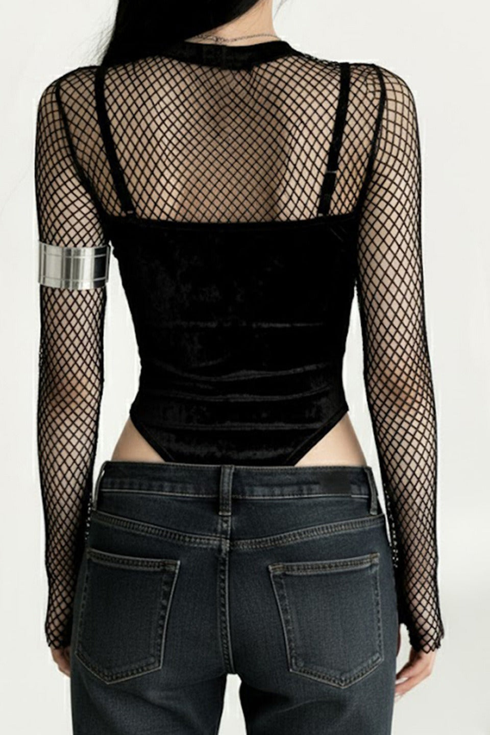 Cross Scroll Fishnet Sleeve Bodysuit Secondary image