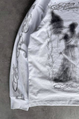 Edgy Hand-Painted Letter Print Gothic Long Sleeve T-shirt