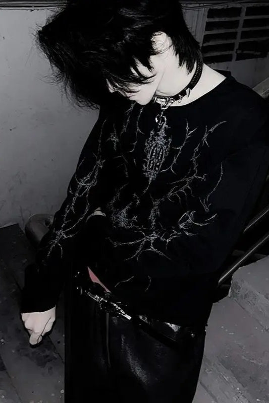 Punk Print Black O-neck Long Sleeve Knit Top Main image