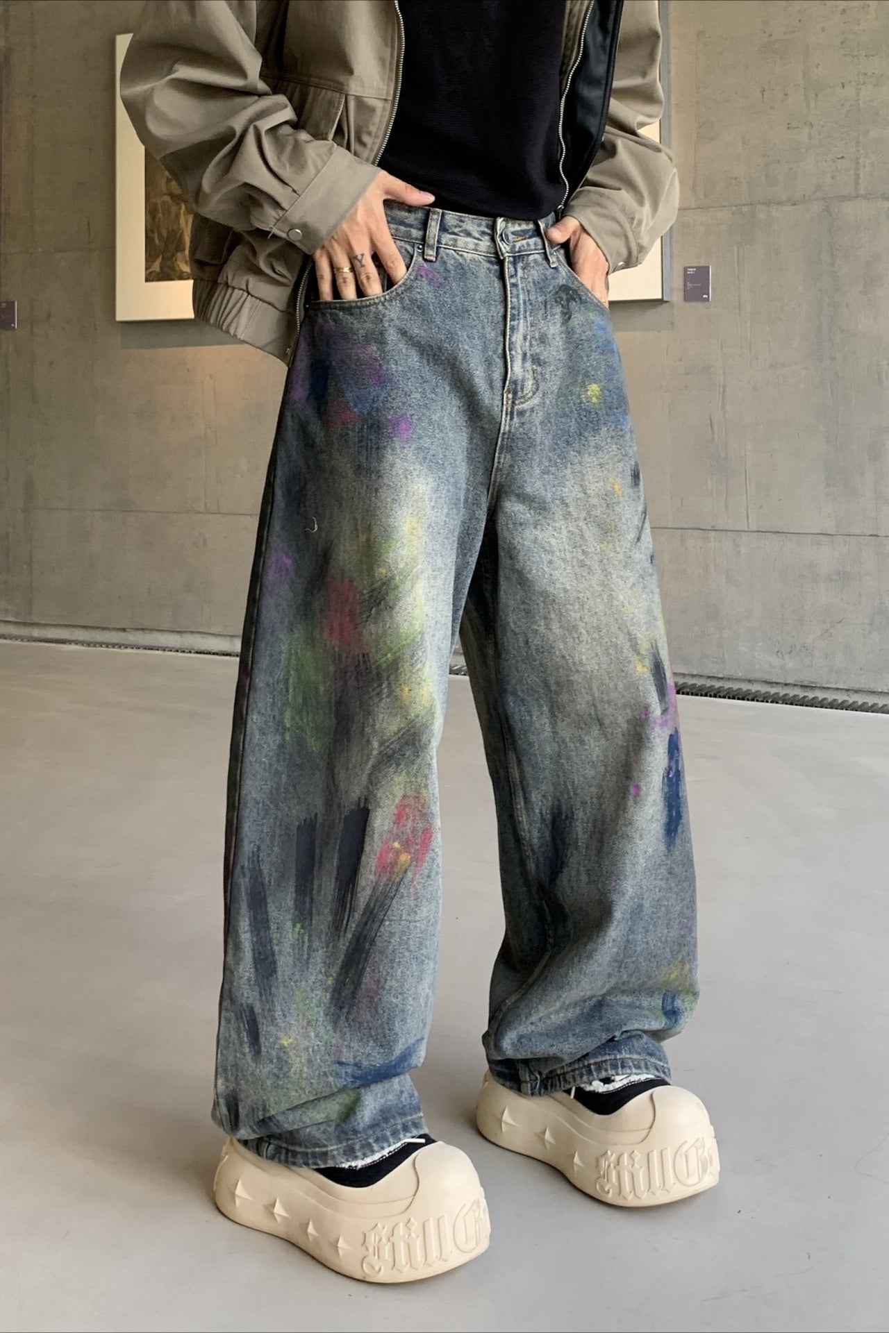 High-Street Oversized Splatter Print Loose Pants Main image