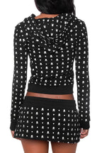 Skull Print Zip Hoodie Skirt Sets