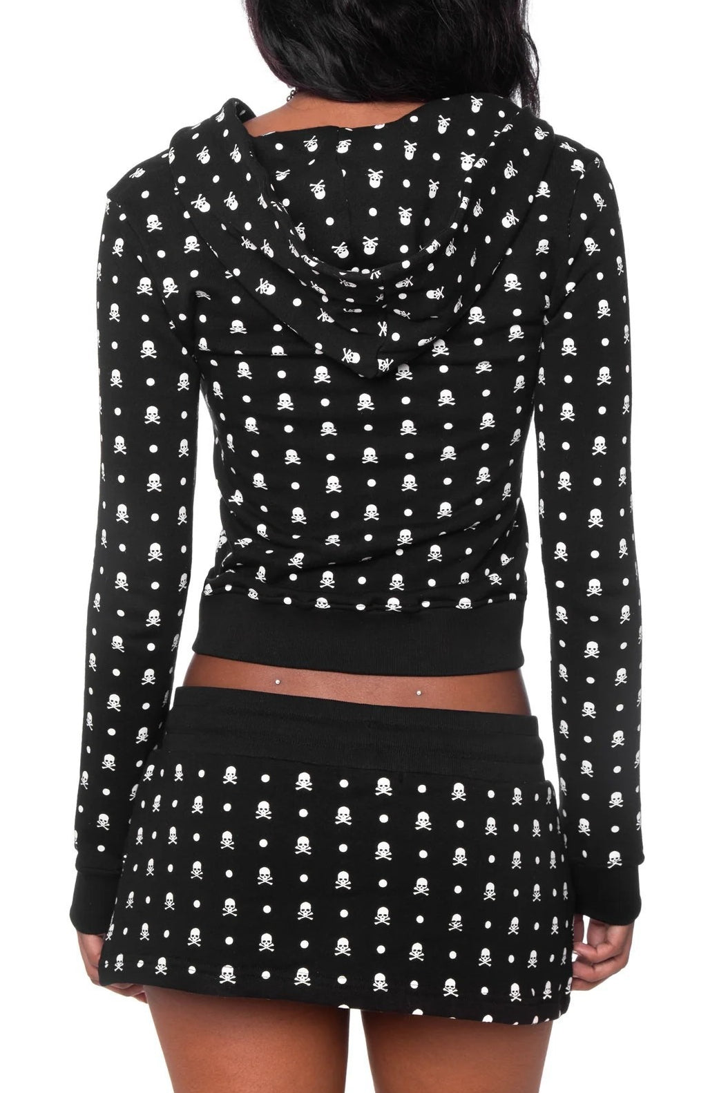 Skull Print Zip Hoodie Skirt Sets