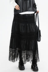 Tassel PU Leather Punk A-Line Slim Skirt