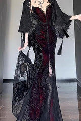 Halloween Gothic Style Dark Shawl Suspenders Tube Top Dress