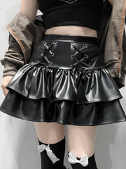 Gothic PU Pleated Leather Skirt