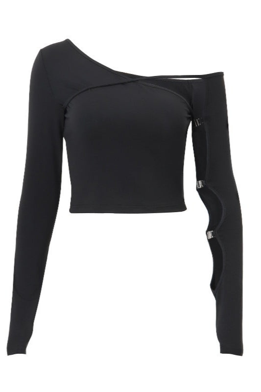 Asymmetric Neck Cutout Long Sleeve Top
