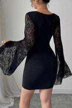 Square Neck Lace Sleeve Mini Dress