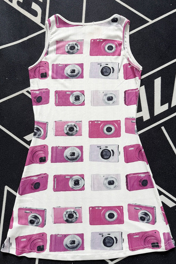 Vintage Camera Print Bodycon Tank Mini Dress
