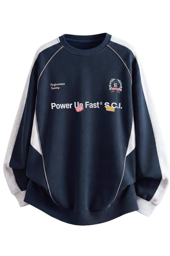 Contrast Raglan Racing Graphic Sweatshirt