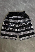 Newspaper Print Patchwork Wide-Leg Shorts
