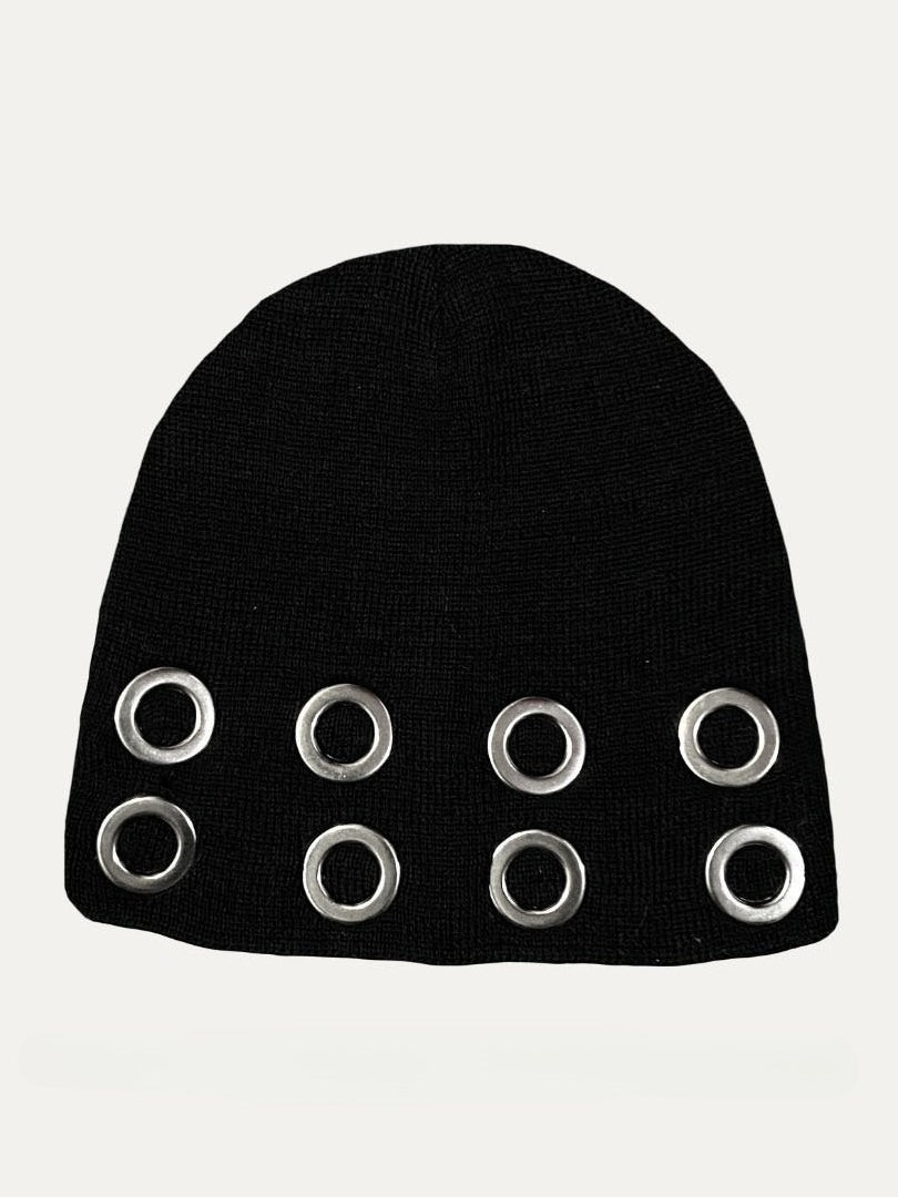 Punk Metal Ring Hole Beanie Hat