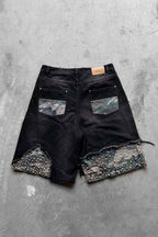 Distressed Studded Denim Bermuda Shorts