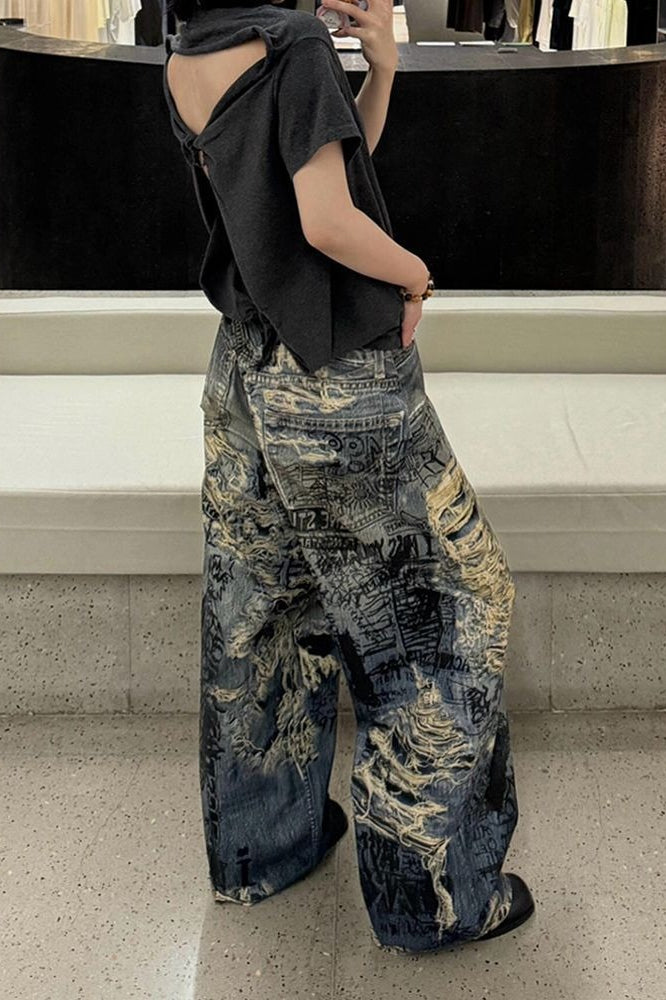 Punk Grunge Graphic Print Pants Secondary image
