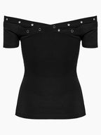 Gothic Off Shoulder Cross Eyelet T-shirt