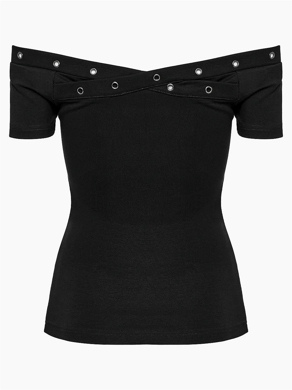 Gothic Off Shoulder Cross Eyelet T-shirt