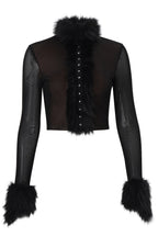 Fur Trim Mesh Long Sleeve Cardigan