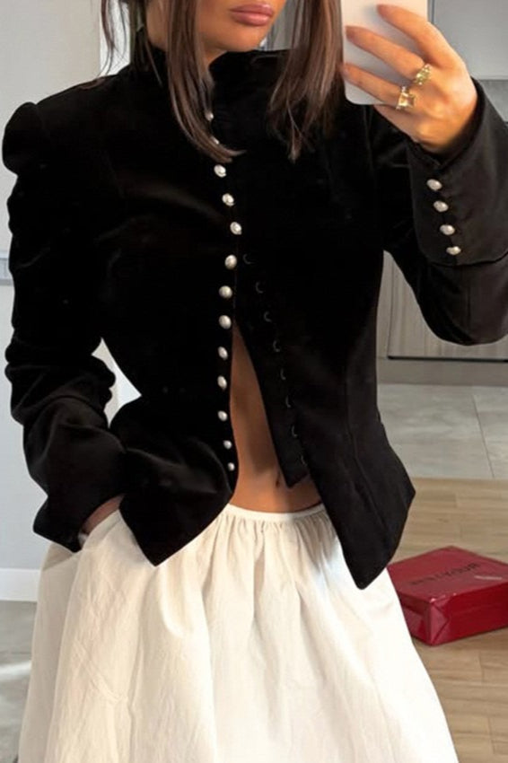 Stand Collar Decorative Button Coats