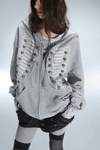 GothicPunkMetal Detail Zip-Up Hoodie