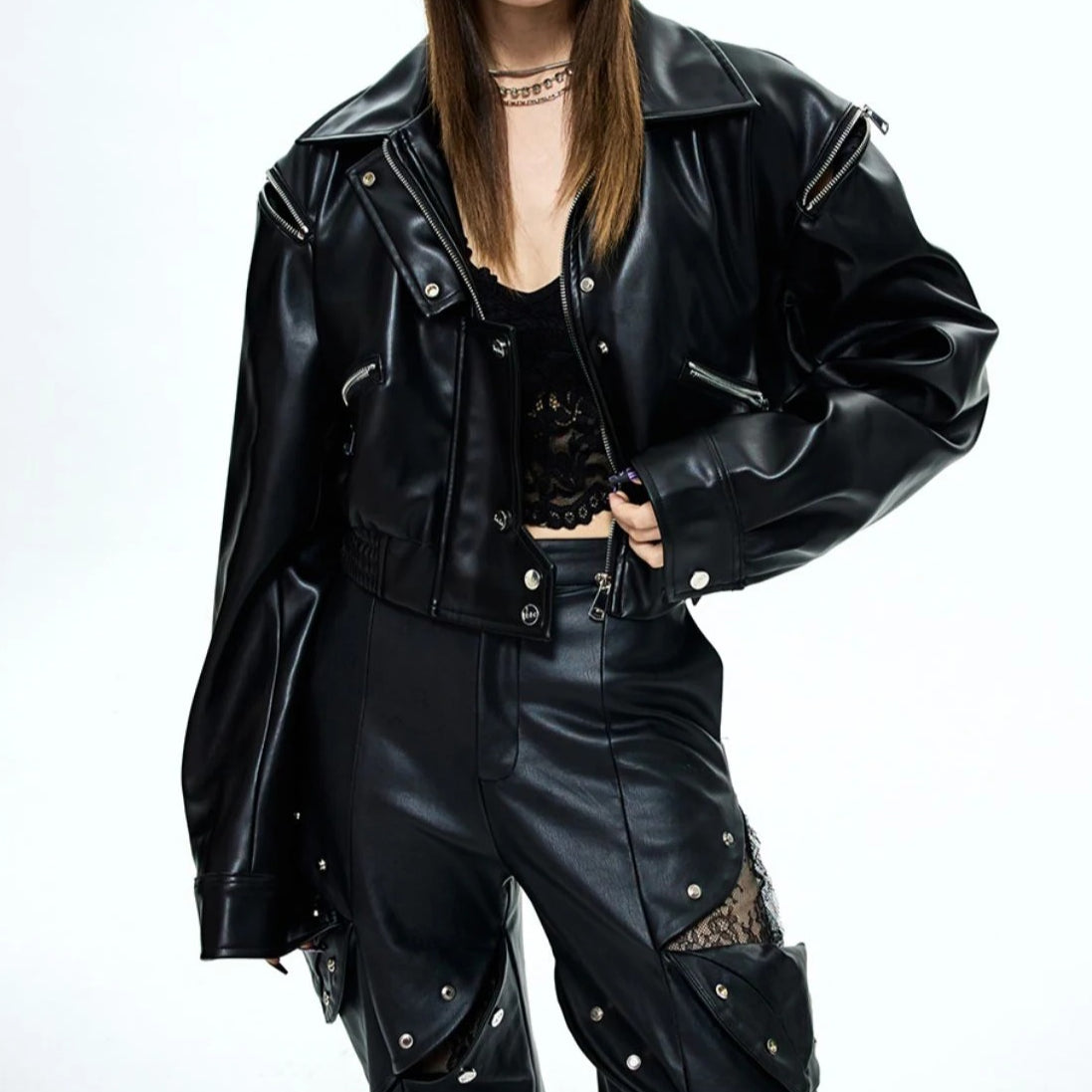 Long Sleeve Faux Leather Jacket Main image